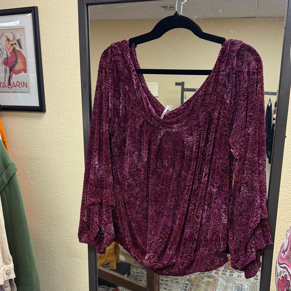 Free People Crushed Velvet Blouson Top - Wine